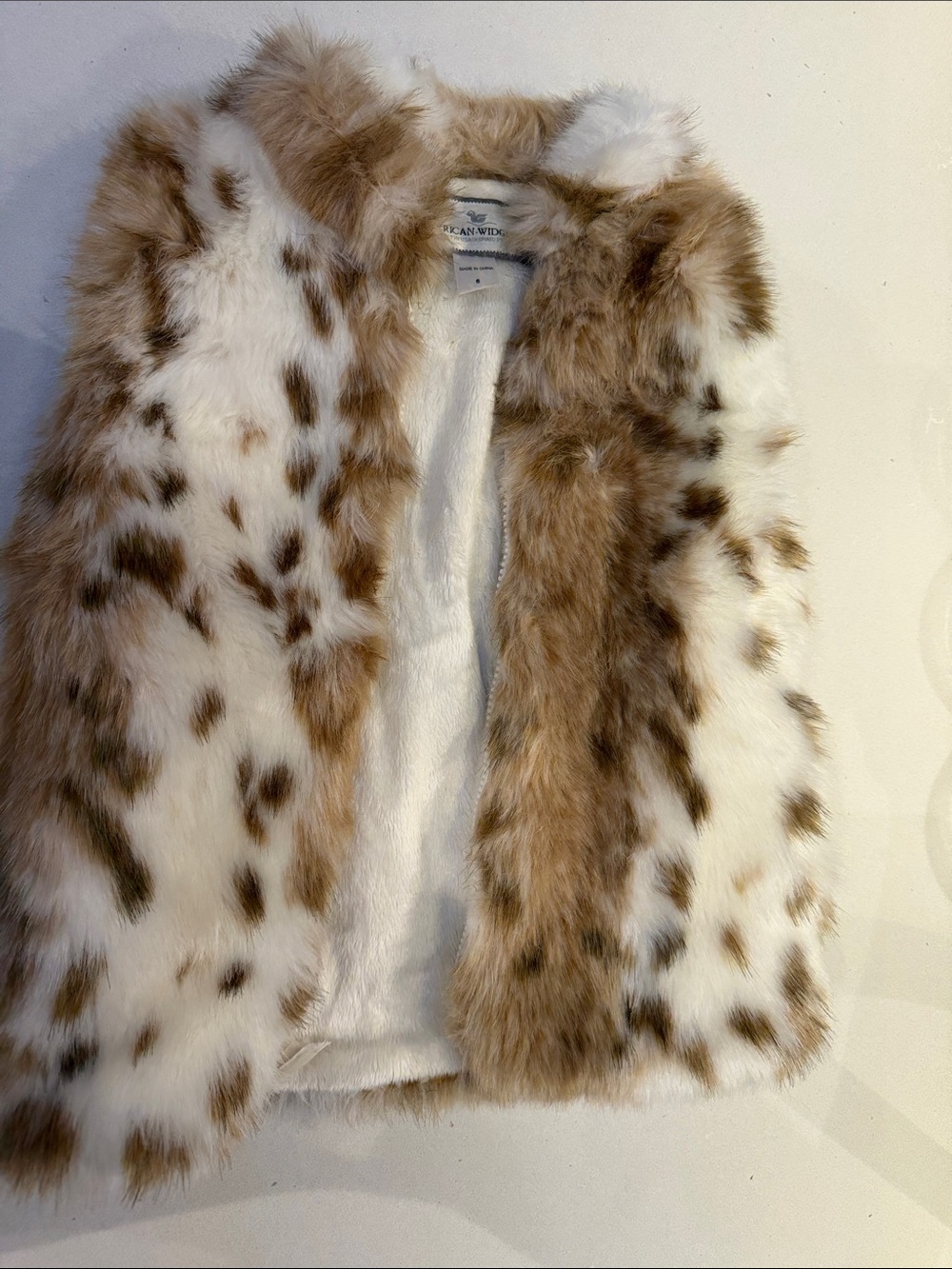 Faux Fur Spot Print Kids vest - Brown & White